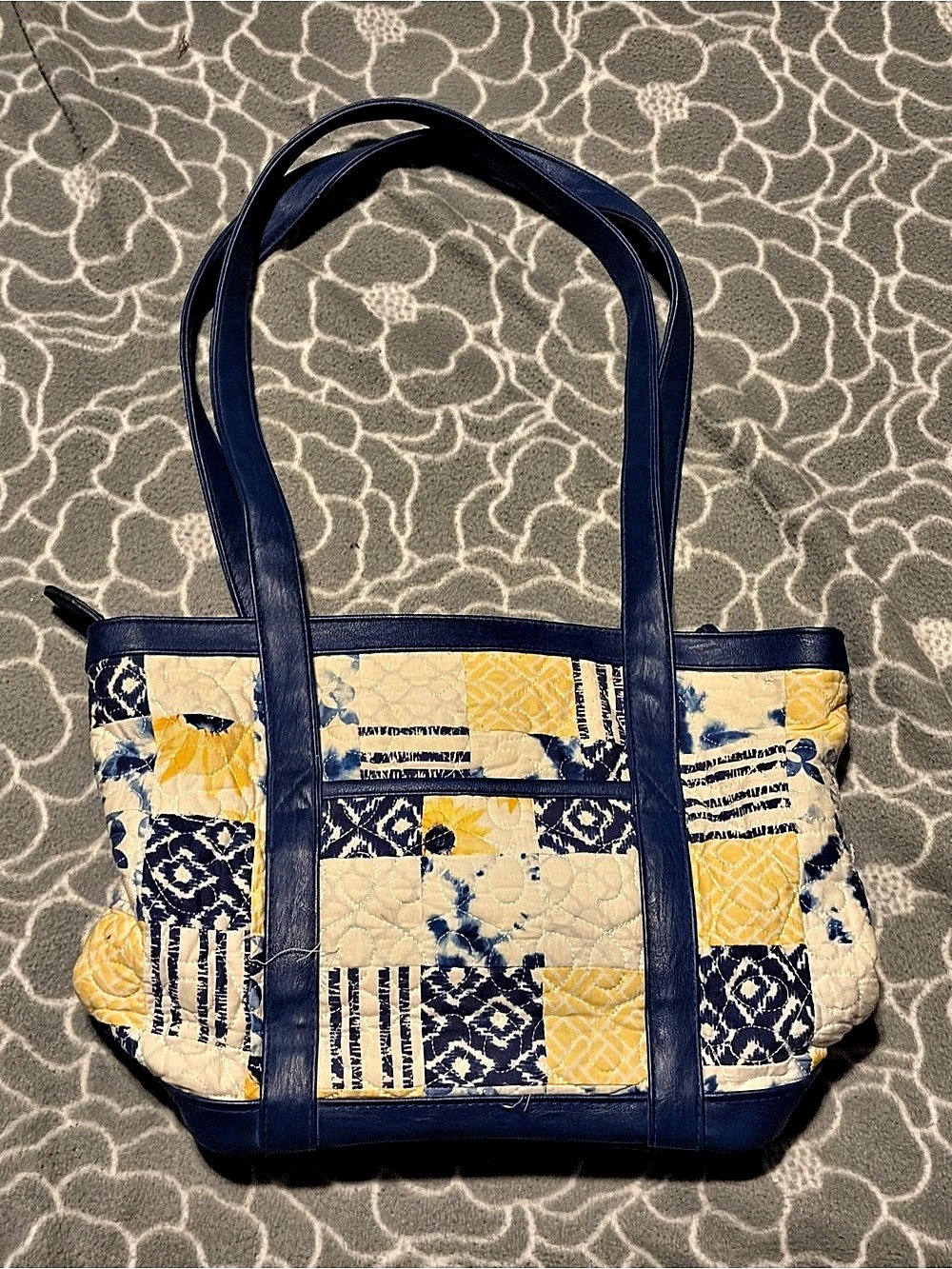 Donna Sharp Patchwork Quilted Tote in Blue & Yellow